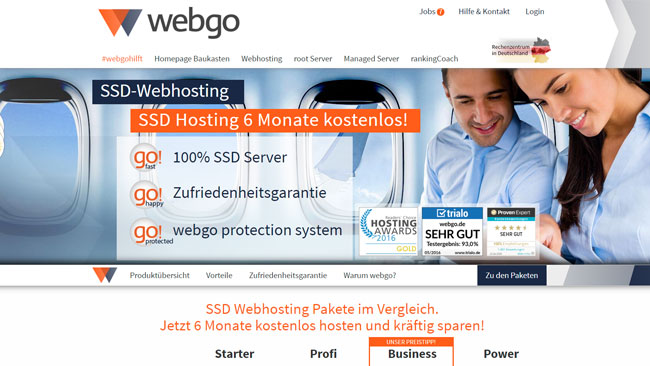 Divi Hosting - Die Startseite der webgo Website